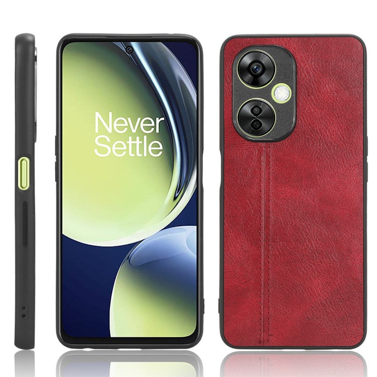 For OnePlus Nord N30 5G / CE3 5G / CE 3 Lite 5G Phone Case Leather Coated TPU+PC Cowhide Texture Back Cover - Red