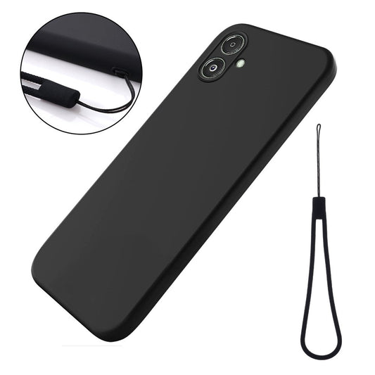 For Samsung Galaxy F14 5G Anti-Dust Liquid Silicone Phone Cover Soft Lining Phone Case with Strap - Black
