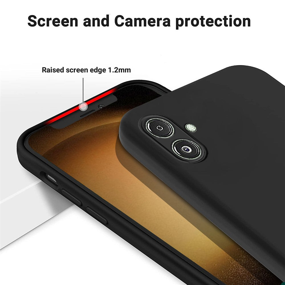For Samsung Galaxy F14 5G Anti-Dust Liquid Silicone Phone Cover Soft Lining Phone Case with Strap - Black