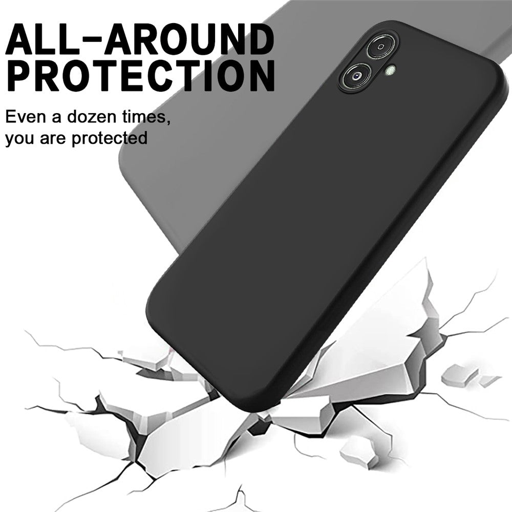 For Samsung Galaxy F14 5G Anti-Dust Liquid Silicone Phone Cover Soft Lining Phone Case with Strap - Black