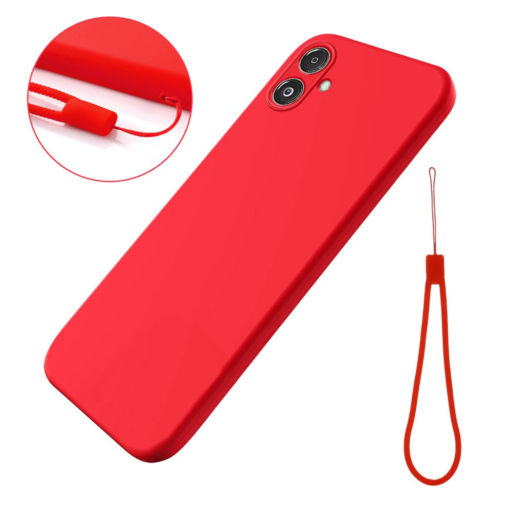 For Samsung Galaxy F14 5G Anti-Dust Liquid Silicone Phone Cover Soft Lining Phone Case with Strap - Red