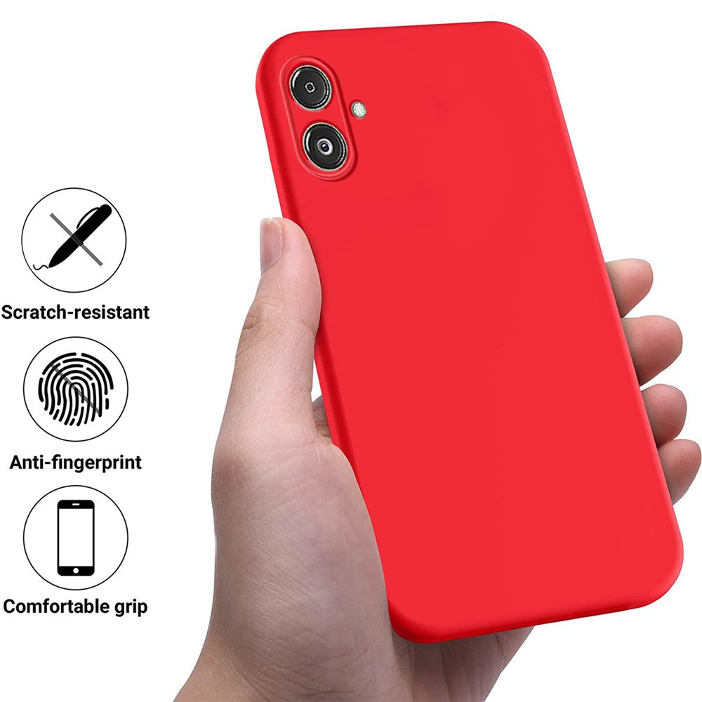 For Samsung Galaxy F14 5G Anti-Dust Liquid Silicone Phone Cover Soft Lining Phone Case with Strap - Red