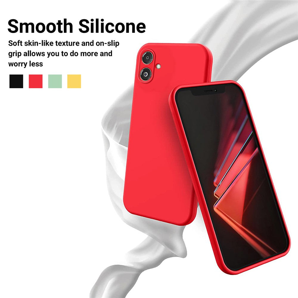 For Samsung Galaxy F14 5G Anti-Dust Liquid Silicone Phone Cover Soft Lining Phone Case with Strap - Red