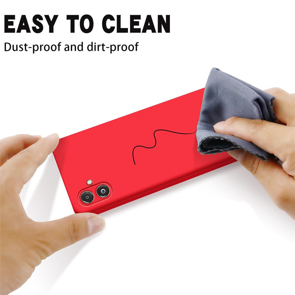 For Samsung Galaxy F14 5G Anti-Dust Liquid Silicone Phone Cover Soft Lining Phone Case with Strap - Red