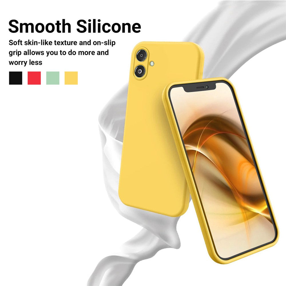 For Samsung Galaxy F14 5G Anti-Dust Liquid Silicone Phone Cover Soft Lining Phone Case with Strap - Yellow
