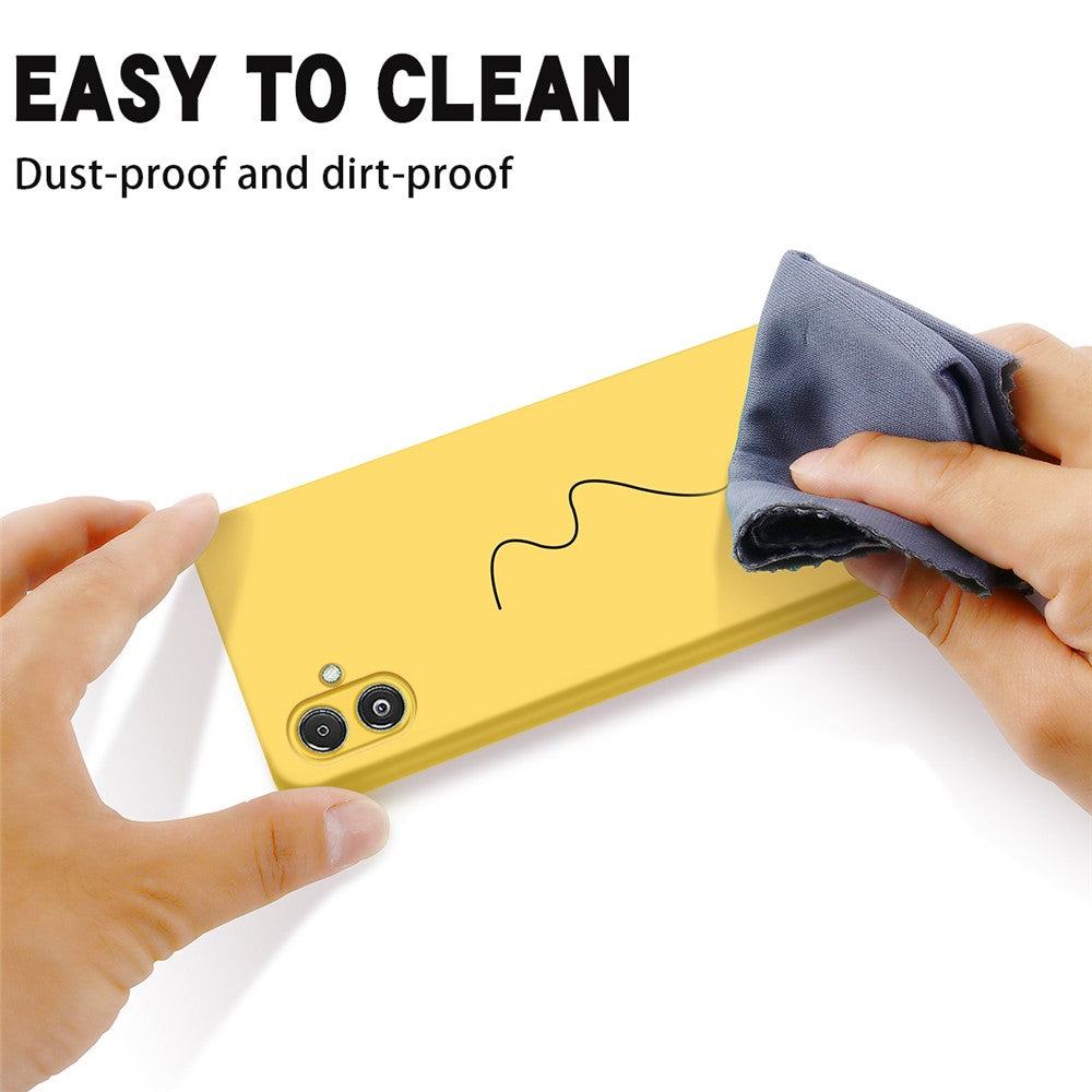 For Samsung Galaxy F14 5G Anti-Dust Liquid Silicone Phone Cover Soft Lining Phone Case with Strap - Yellow