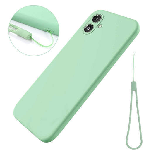For Samsung Galaxy F14 5G Anti-Dust Liquid Silicone Phone Cover Soft Lining Phone Case with Strap - Green