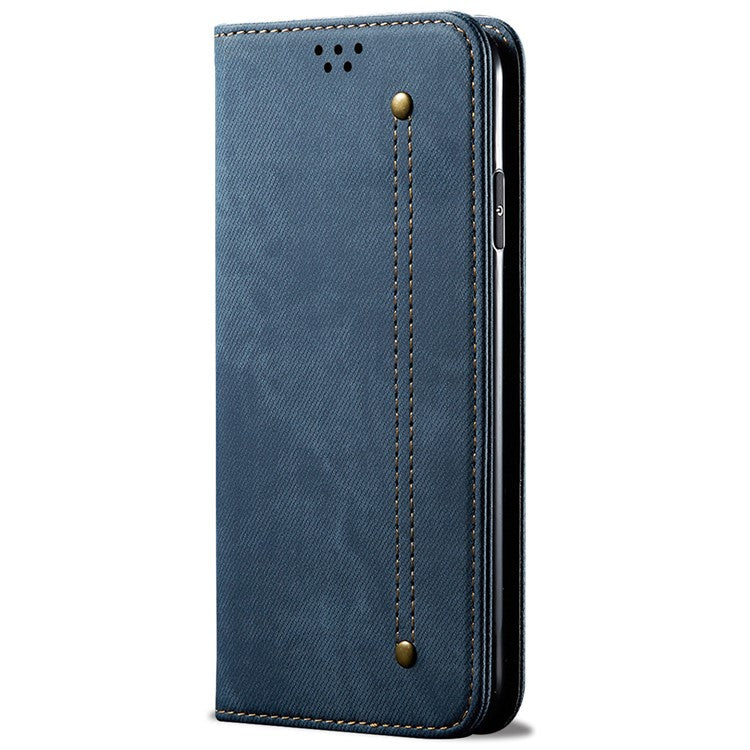 PU Leather Case for OnePlus Nord CE3 5G Stand Wallet Jeans Cloth Texture Phone Cover - Blue