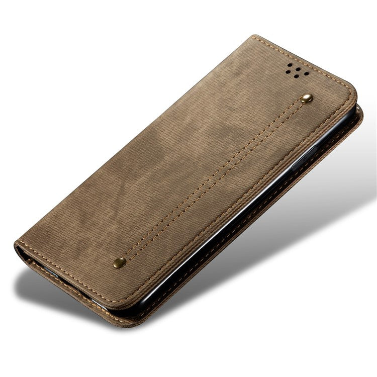 PU Leather Case for OnePlus Nord CE3 5G Stand Wallet Jeans Cloth Texture Phone Cover - Khaki