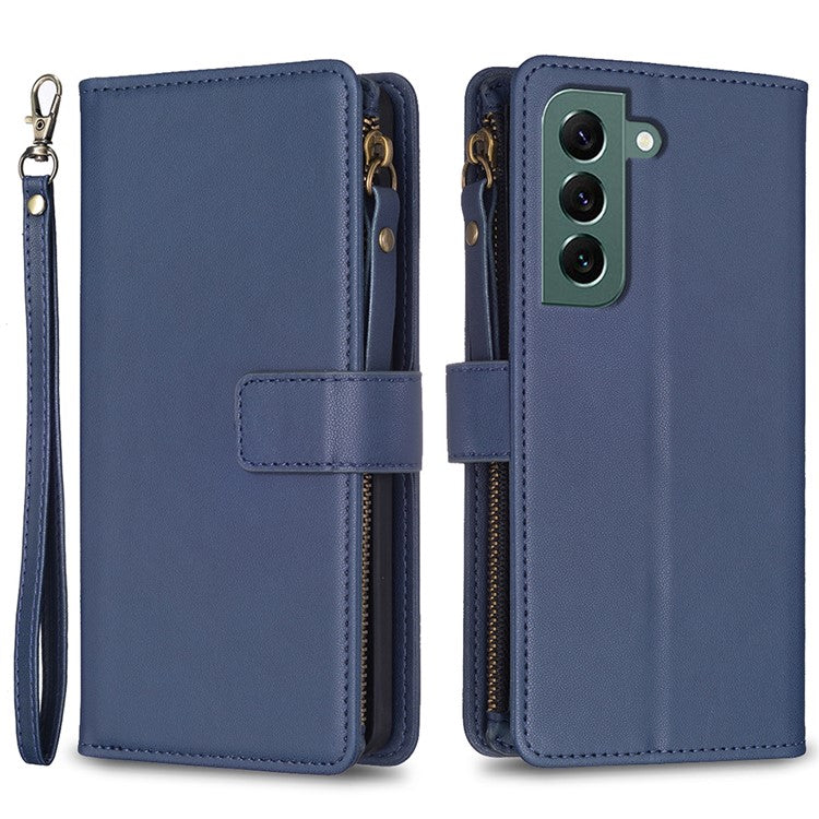 BF Style-19 for Samsung Galaxy S22+ 5G Anti-Scratch Shell Case PU Leather Wallet Stand Zippered Phone Cover - Blue