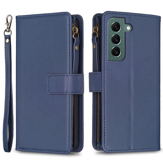 BF Style-19 for Samsung Galaxy S22+ 5G Anti-Scratch Shell Case PU Leather Wallet Stand Zippered Phone Cover - Blue