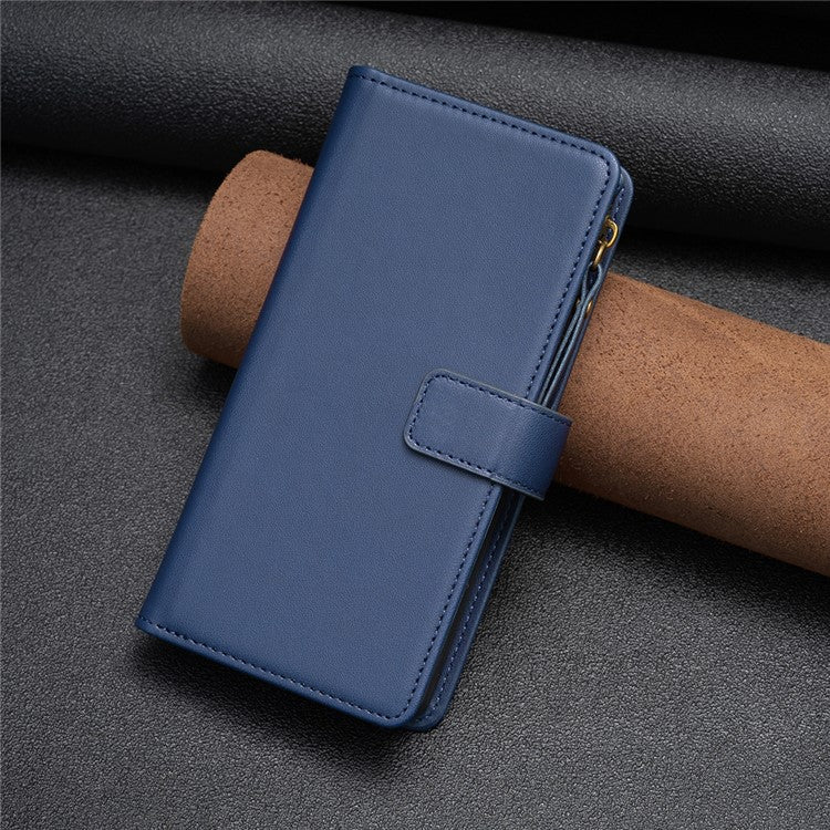 BF Style-19 for Samsung Galaxy S22+ 5G Anti-Scratch Shell Case PU Leather Wallet Stand Zippered Phone Cover - Blue