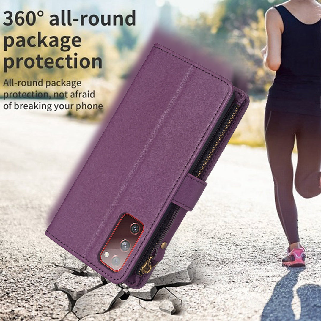 BF Style-19 for Samsung Galaxy S20 FE 5G / S20 FE / S20 FE 2022 / S20 Lite PU Leather Cover Wallet Stand Zippered Phone Case - Dark Purple