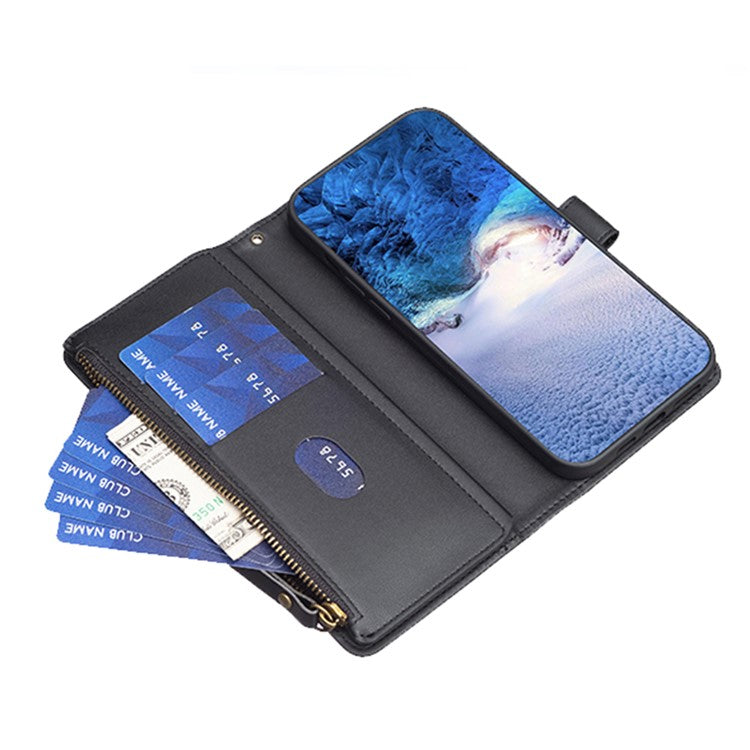 BF Style-19 for Oppo A74 / A93 / A54 5G Zipper Pocket PU Leather Phone Case Wallet Stand Cover - Black