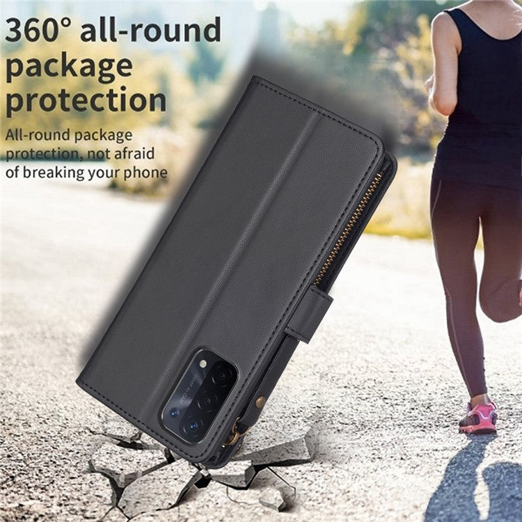 BF Style-19 for Oppo A74 / A93 / A54 5G Zipper Pocket PU Leather Phone Case Wallet Stand Cover - Black