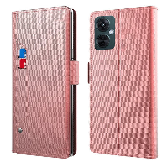 Phone Leather Case for Oppo K11x 5G , Mirror Design Card Holder Protective Phone Cover with Stand - Rose Gold