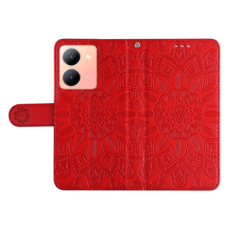 For vivo Y78+ 5G / Y78 5G Sunflower Imprinted Leather Wallet Case Phone Flip Stand Cover - Red