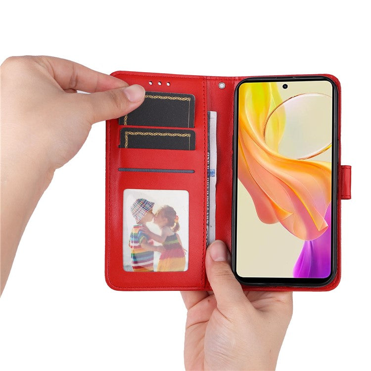 For vivo Y78+ 5G / Y78 5G Sunflower Imprinted Leather Wallet Case Phone Flip Stand Cover - Red