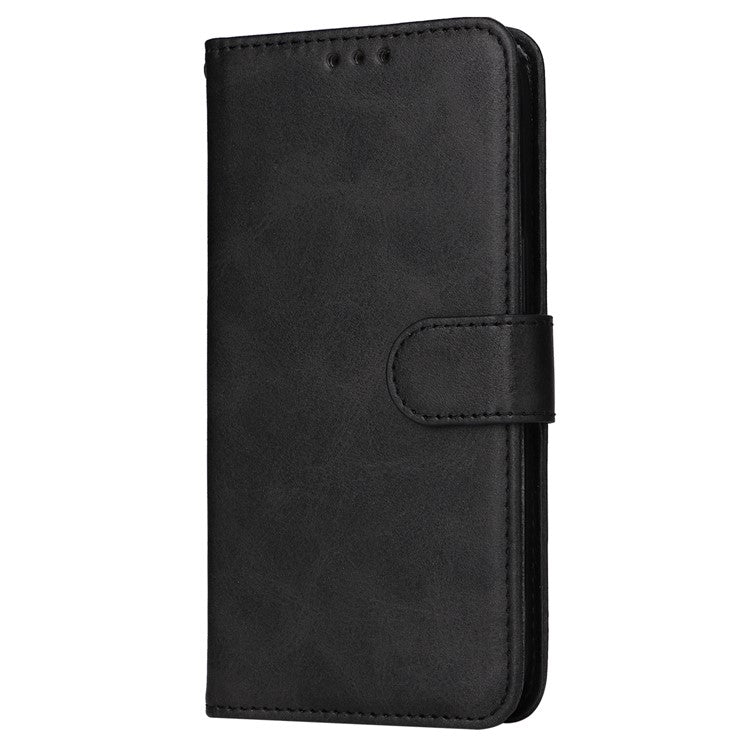 For vivo Y78+ 5G / Y78 5G Calf Texture Phone Cover Wallet Stand Cell Phone Case with Strap - Black