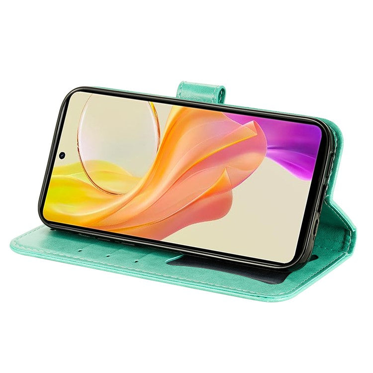 For vivo Y78+ 5G / Y78 5G Phone Case Flower Imprinting Phone Stand Wallet PU Leather Cover Shell - Green
