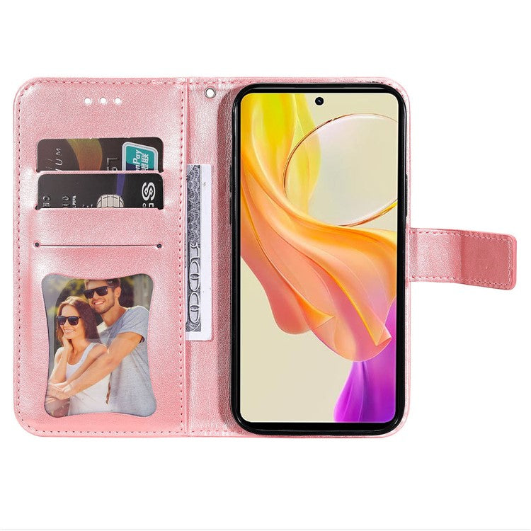 For vivo Y78+ 5G / Y78 5G Phone Case Flower Imprinting Phone Stand Wallet PU Leather Cover Shell - Pink