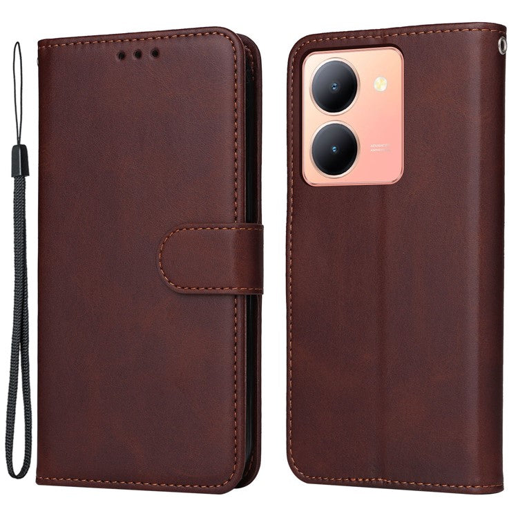 For vivo Y78 (China) 5G / Y36 4G (Global) / Y36 5G (Global) Phone Case Calf Texture Leather Wallet Stand Cover - Brown