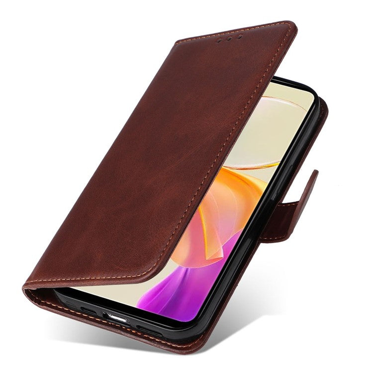 For vivo Y78 (China) 5G / Y36 4G (Global) / Y36 5G (Global) Phone Case Calf Texture Leather Wallet Stand Cover - Brown