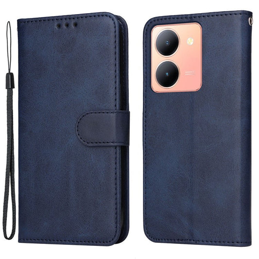 For vivo Y78 (China) 5G / Y36 4G (Global) / Y36 5G (Global) Phone Case Calf Texture Leather Wallet Stand Cover - Blue