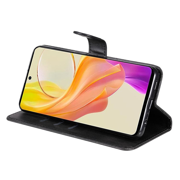For vivo Y78 (China) 5G / Y36 4G (Global) / Y36 5G (Global) Flip Stand Phone Case Calf Texture Zipper Pocket Leather Wallet Cover - Black