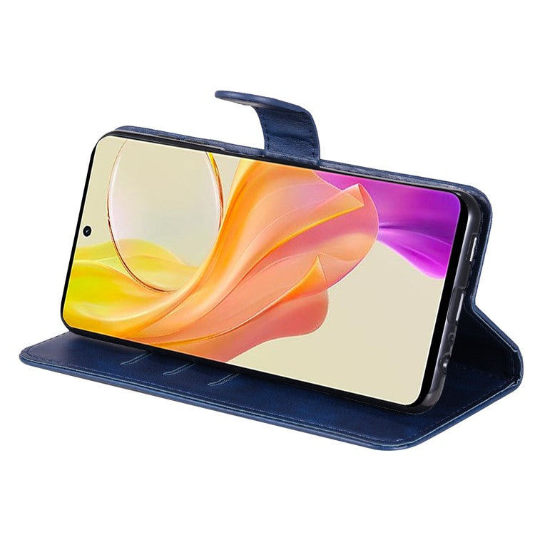 For vivo Y78 (China) 5G / Y36 4G (Global) / Y36 5G (Global) Flip Stand Phone Case Calf Texture Zipper Pocket Leather Wallet Cover - Blue