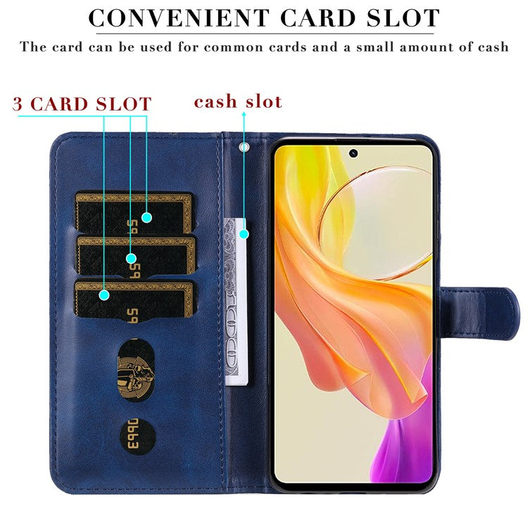 For vivo Y78 (China) 5G / Y36 4G (Global) / Y36 5G (Global) Flip Stand Phone Case Calf Texture Zipper Pocket Leather Wallet Cover - Blue