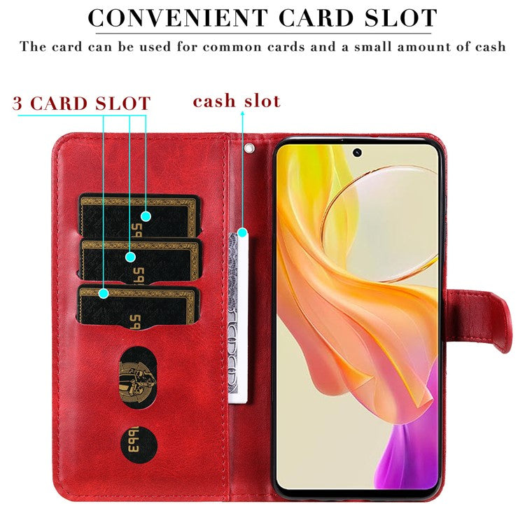 For vivo Y78 (China) 5G / Y36 4G (Global) / Y36 5G (Global) Flip Stand Phone Case Calf Texture Zipper Pocket Leather Wallet Cover - Red