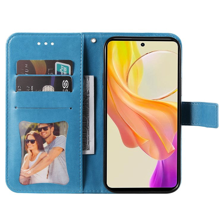 For vivo Y78 (China) 5G / Y36 4G / 5G Imprinted Flower PU Leather Cover Phone Case Stand Wallet Phone Shell - Blue