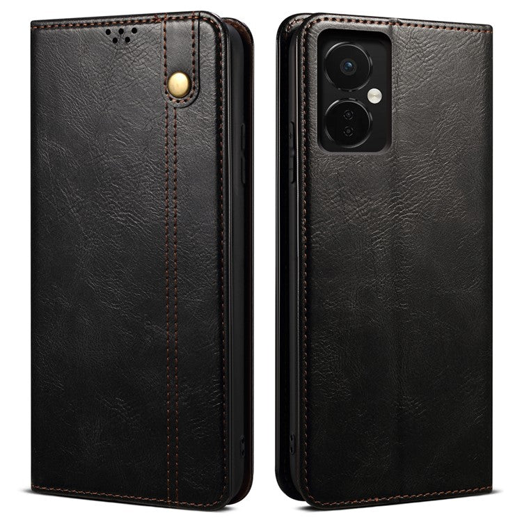 For OnePlus Nord CE3 5G Leather Case Waxy Crazy Horse Texture Stand Wallet Phone Cover - Black