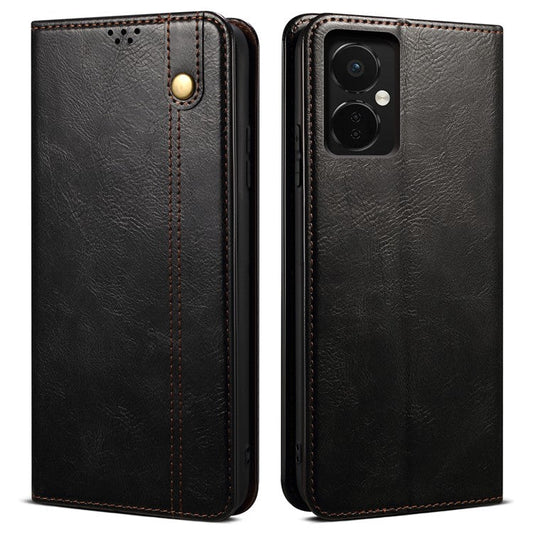 For OnePlus Nord CE3 5G Leather Case Waxy Crazy Horse Texture Stand Wallet Phone Cover - Black