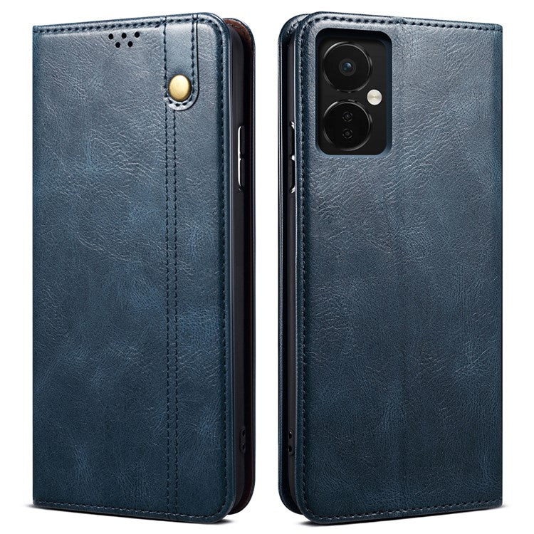 For OnePlus Nord CE3 5G Leather Case Waxy Crazy Horse Texture Stand Wallet Phone Cover - Blue