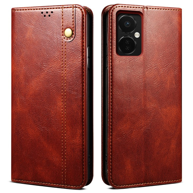 For OnePlus Nord CE3 5G Leather Case Waxy Crazy Horse Texture Stand Wallet Phone Cover - Brown