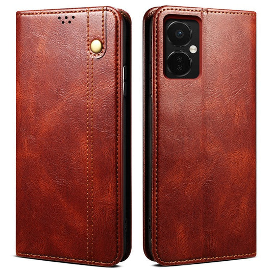 For OnePlus Nord CE3 5G Leather Case Waxy Crazy Horse Texture Stand Wallet Phone Cover - Brown