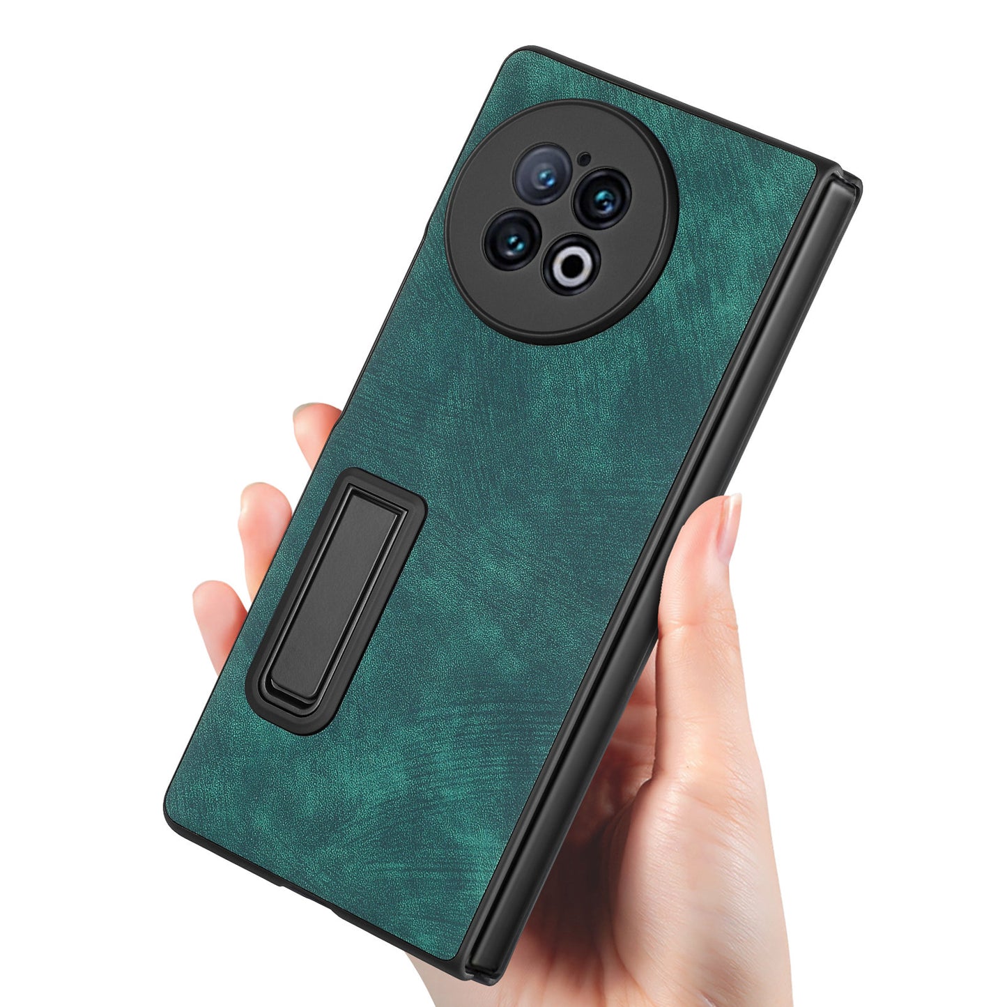 For vivo X Fold2 Retro Texture Phone Case PU Leather+PC Kickstand Cover with Tempered Glass Film - Green