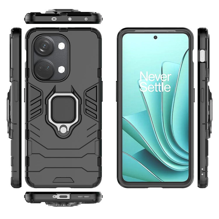 For OnePlus Nord 3 5G / Ace 2V TPU + PC Dual Layered Phone Case Finger Ring Kickstand Cover - Black