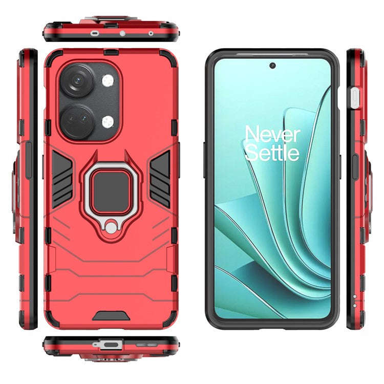 For OnePlus Nord 3 5G / Ace 2V TPU + PC Dual Layered Phone Case Finger Ring Kickstand Cover - Red