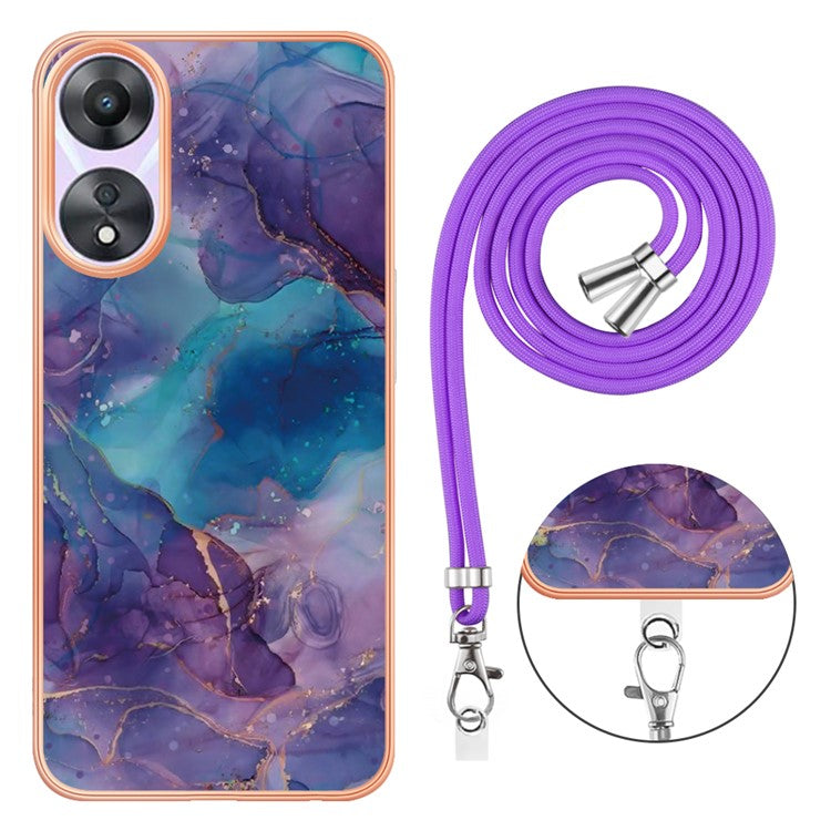 YB IMD Series-18 Style E for Oppo A78 5G / A58 5G Electroplating Phone Case 2.0mm TPU Marble Pattern Cover with Lanyard - Purple
