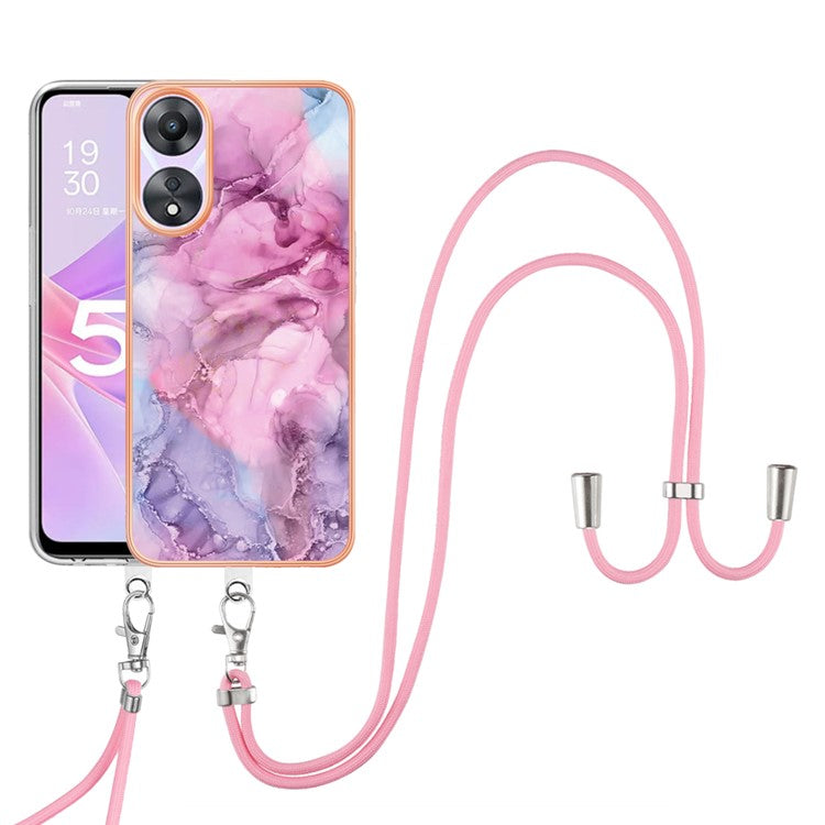 YB IMD Series-18 Style E for Oppo A78 5G / A58 5G Electroplating Phone Case 2.0mm TPU Marble Pattern Cover with Lanyard - Rose