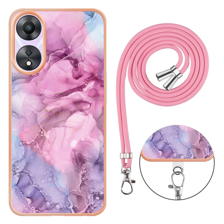YB IMD Series-18 Style E for Oppo A78 5G / A58 5G Electroplating Phone Case 2.0mm TPU Marble Pattern Cover with Lanyard - Rose
