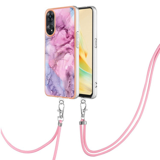 YB IMD Series-18 Style E for Oppo Reno8 T 4G Marble Pattern Design Phone Case Electroplating 2.0mm TPU IMD Phone Cover with Lanyard - Rose