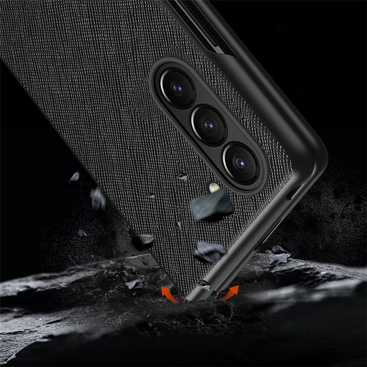 For Samsung Galaxy Z Fold5 5G Cross Texture Folding Phone Case Rubberized PU Leather + Hard PC Phone Cover - Red