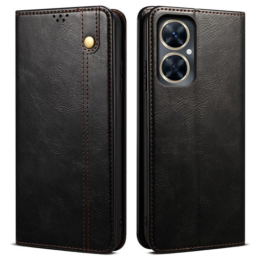 For vivo Y78+ 5G / Y78 5G Leather Phone Case Waxy Crazy Horse Texture Stand Wallet Flip Cover - Black