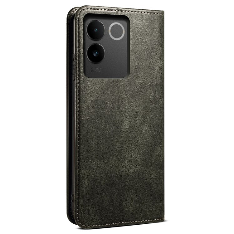 For vivo S17e 5G Waxy Crazy Horse Texture Wallet Case PU Leather Stand Protective Phone Cover - Green