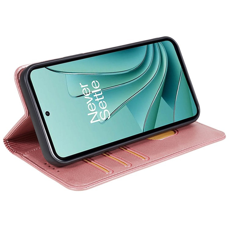 For OnePlus Nord 3 5G / Ace 2V Business Style Wallet Phone Cover Calf Texture Anti-drop PU Leather Shell Case - Rose Gold