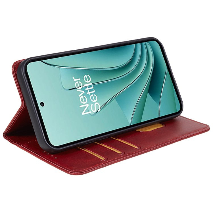 For OnePlus Nord 3 5G / Ace 2V Business Style Wallet Phone Cover Calf Texture Anti-drop PU Leather Shell Case - Red